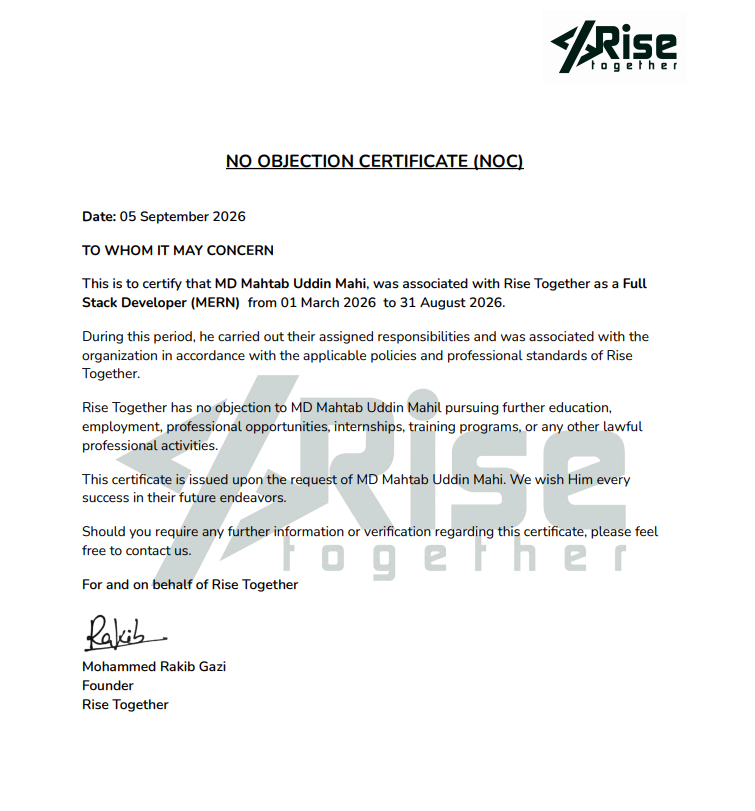 No Objection Certificate from Rise Together